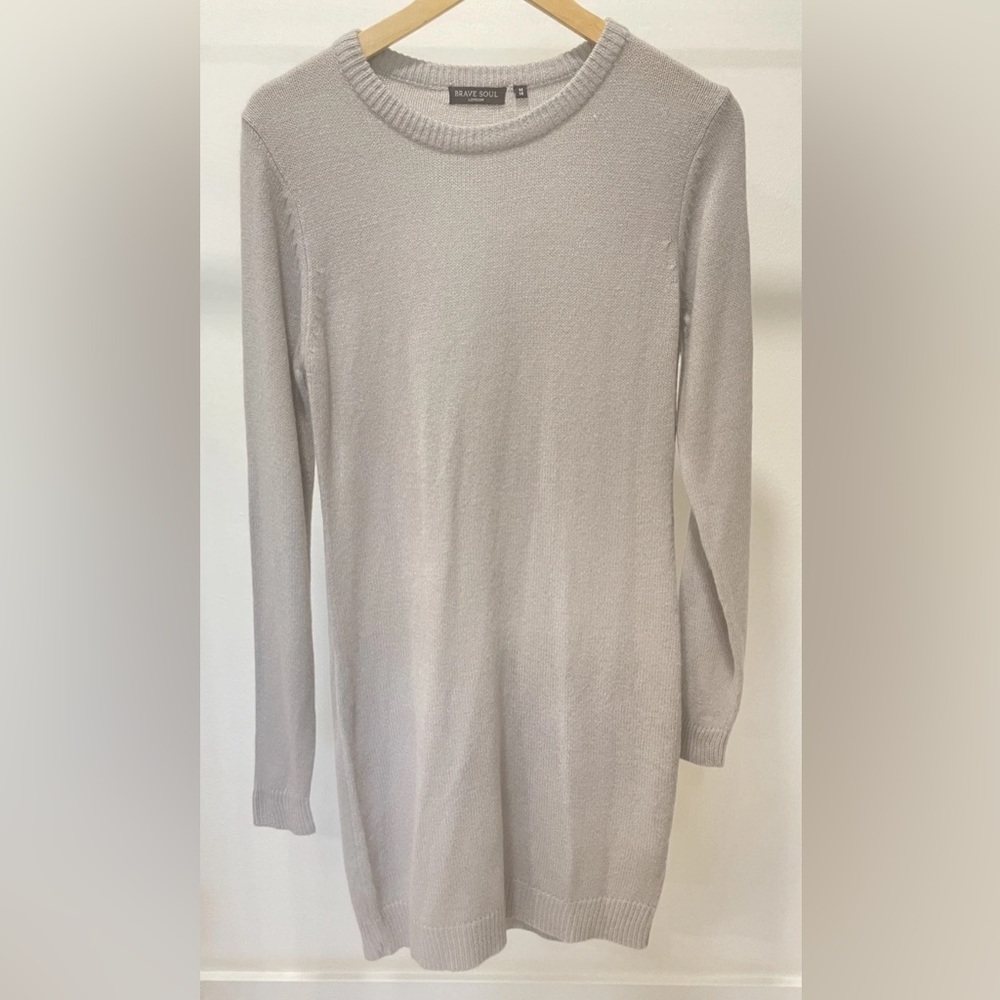 Brave Soul London Knit Sweater Dress Women's 14 Long Sleeve‎ Dove Gray Cabincore